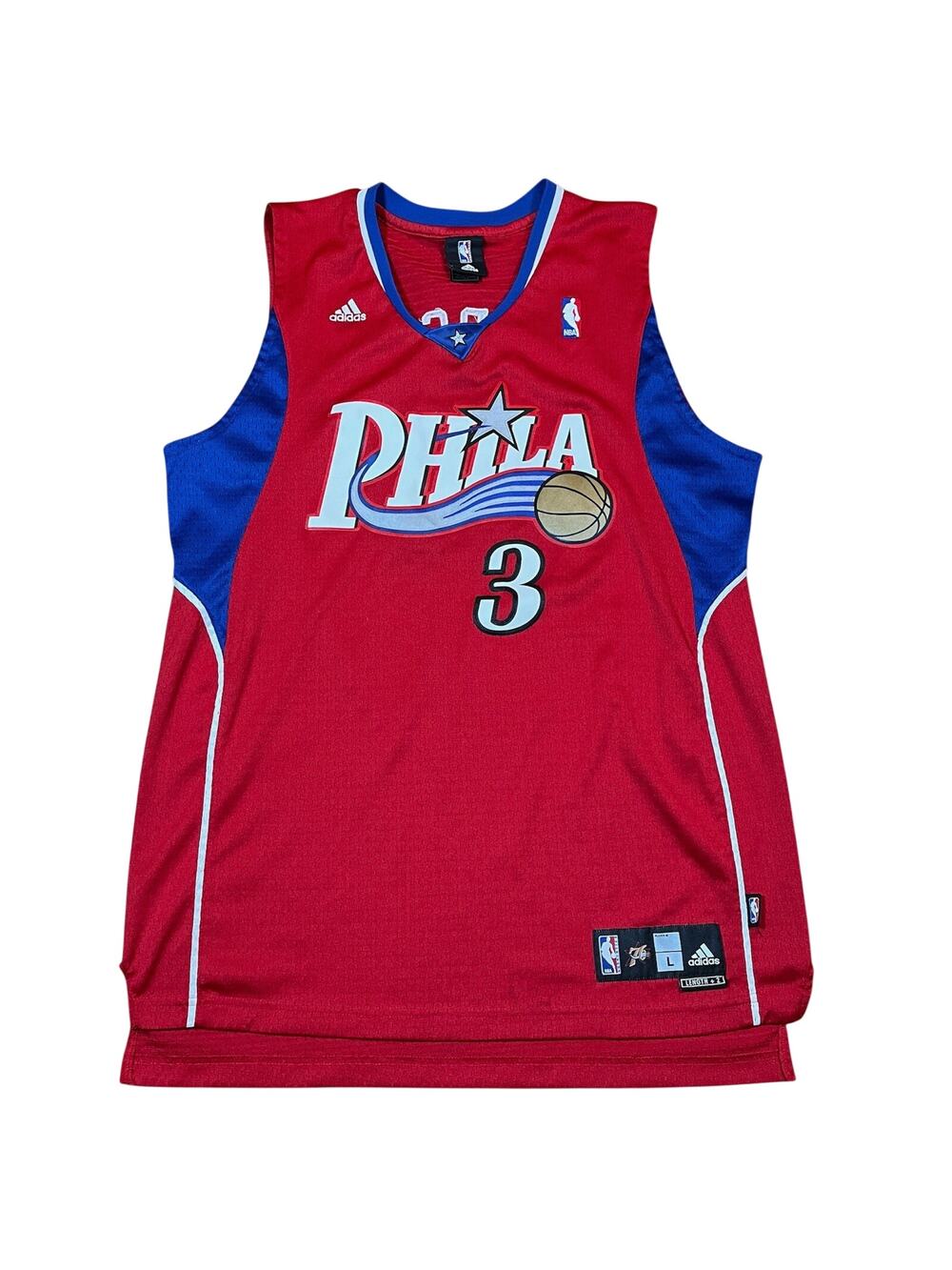 Adidas Allen Iverson Philadelphia 76ers Phila Jersey Red‎ L +2 2007-09 Rare HTF